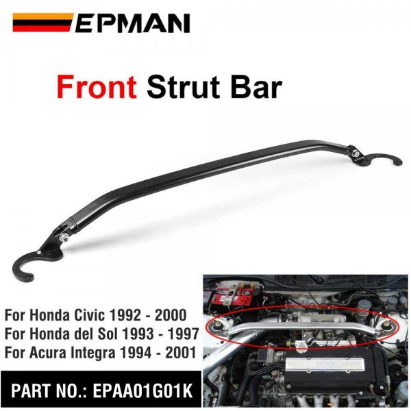 EPMAN Front Upper Strut Brace Tie Bar Kit For Honda Civic 92-00 EG EK/93-97 Del Sol/94-01 Integra DC2 Front Strut Bar EPAA01G01K 