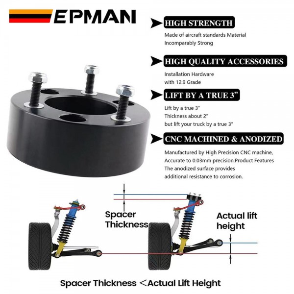 EPMAN 3" F+2" R Full Suspension Lift Kits 3inch Front Strut Spacers and 2inch Rear Leveling Kit For 2004-2022 Ford F150 4/2WD EPAA01G77