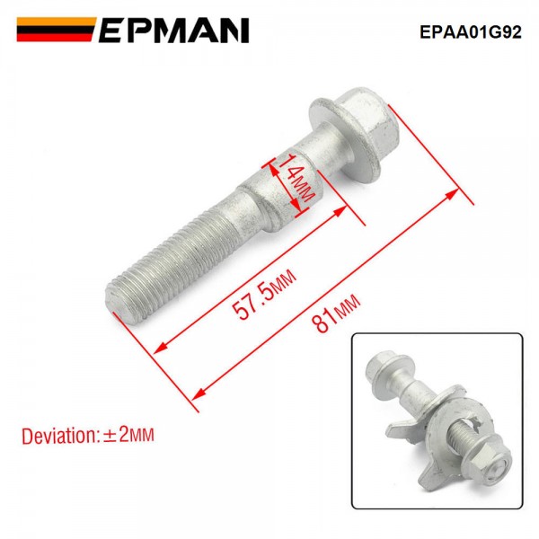 EPMAN 4 x 14mm Steel Car Four Wheel Alignment Adjustable Camber Bolts Gaskets Kit EPAA01G92 