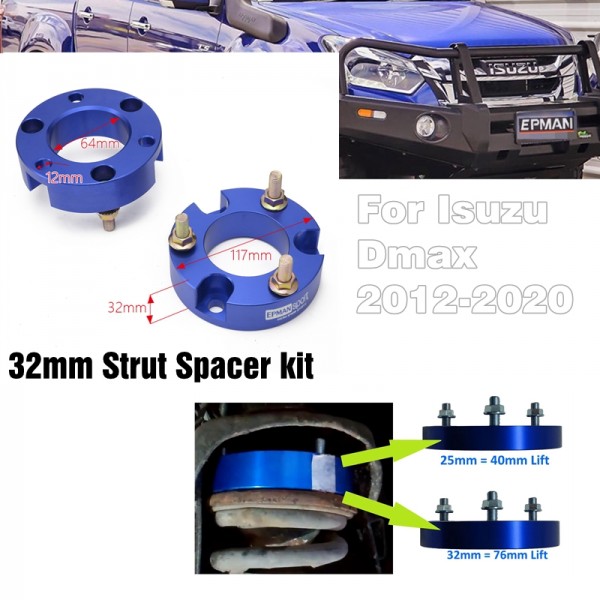 EPMAN 32 mm Shock Adapter Lift Up Kit For Isuzu Chevrolet D-max Dmax RT50 2012 to 2015 EPFL09DMX