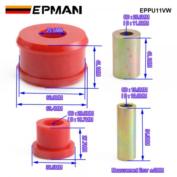 EPMAN Car Front Control Arm Bushing Kit For VW Beetle 98-06 / For Golf 85-06 / For Jetta 85-06 Red EPPU11VW