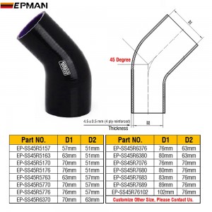 EPMAN 45 Degree Silicone Elbow Reducer Hose BLACK Thickness 4-Ply Much More Reducer ID Option Customs ID EP-SS45R