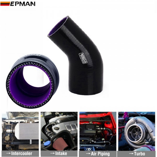 EPMAN 45 Degree Silicone Elbow Reducer Hose BLACK Thickness 4-Ply Much More Reducer ID Option Customs ID EP-SS45R