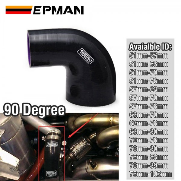 EPMAN 90Degree 4-Ply Silicone 90 Degree Elbow Reducer Hose BLACK EP-SS90R